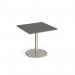 Monza square dining table with flat round brushed steel base 800mm - Onyx Grey MDS800-BS-OG