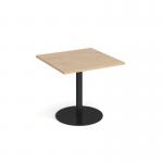 Monza square dining table with flat round black base 800mm - kendal oak MDS800-K-KO