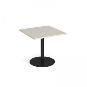 Monza square dining table with flat round black base 800mm - Light