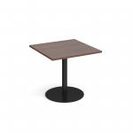 Monza square dining table with flat round black base 800mm - walnut
