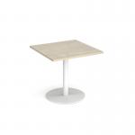 Monza square dining table with flat round white base 800mm - made to order MDS800-WH