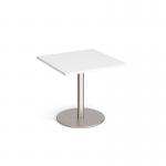 Monza square dining table with flat round white base 800mm - made to order MDS800-WH