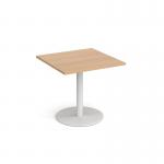 Monza square dining table with flat round white base 800mm - beech