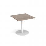 Monza square dining table with flat round white base 800mm - barcelona walnut MDS800-WH-BW