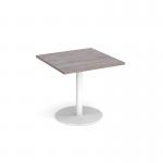 Monza square dining table with flat round white base 800mm - grey oak MDS800-WH-GO