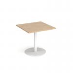 Monza square dining table with flat round white base 800mm - kendal oak MDS800-WH-KO