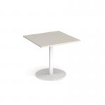 Monza square dining table with flat round white base 800mm - Light Grey MDS800-WH-LG