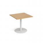 Monza square dining table with flat round white base 800mm - oak