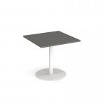 Monza square dining table with flat round white base 800mm - Onyx Grey MDS800-WH-OG