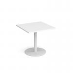 Monza square dining table with flat round white base 800mm - white