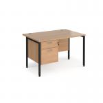 Maestro 25 straight desk 1200mm x 800mm with 2 drawer pedestal - black H-frame leg, beech top MH12P2KB