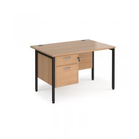 Maestro 25 straight desk 1200mm x 800mm with 2 drawer pedestal - black H-frame leg, beech top MH12P2KB