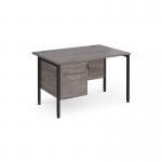 Maestro 25 straight desk 1200mm x 800mm with 2 drawer pedestal - black H-frame leg, grey oak top MH12P2KGO