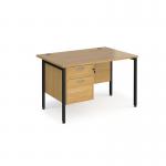 Maestro 25 straight desk 1200mm x 800mm with 2 drawer pedestal - black H-frame leg, oak top MH12P2KO