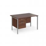 Maestro 25 straight desk 1200mm x 800mm with 2 drawer pedestal - silver H-frame leg, walnut top MH12P2SW