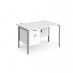 Maestro 25 straight desk 1200mm x 800mm with 2 drawer pedestal - silver H-frame leg, white top MH12P2SWH