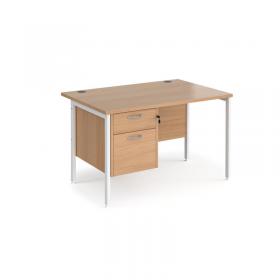 Maestro 25 straight desk 1200mm x 800mm with 2 drawer pedestal - white H-frame leg, beech top MH12P2WHB