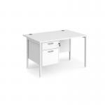 Maestro 25 straight desk 1200mm x 800mm with 2 drawer pedestal - white H-frame leg, white top MH12P2WHWH