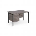 Maestro 25 straight desk 1200mm x 800mm with 3 drawer pedestal - black H-frame leg, grey oak top MH12P3KGO