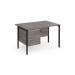 Maestro 25 straight desk 1200mm x 800mm with 3 drawer pedestal - black H-frame leg, grey oak top MH12P3KGO