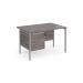 Maestro 25 straight desk 1200mm x 800mm with 3 drawer pedestal - silver H-frame leg, grey oak top MH12P3SGO