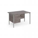 Maestro 25 straight desk 1200mm x 800mm with 3 drawer pedestal - silver H-frame leg, grey oak top MH12P3SGO