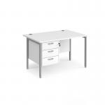 Maestro 25 straight desk 1200mm x 800mm with 3 drawer pedestal - silver H-frame leg, white top MH12P3SWH