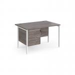 Maestro 25 straight desk 1200mm x 800mm with 3 drawer pedestal - white H-frame leg, grey oak top MH12P3WHGO