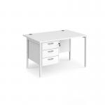 Maestro 25 straight desk 1200mm x 800mm with 3 drawer pedestal - white H-frame leg, white top MH12P3WHWH