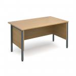 Maestro 25 GL straight desk with side modesty panels 1400mm x 800mm - graphite H-Frame and oak top