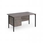 Maestro 25 straight desk 1400mm x 800mm with 2 drawer pedestal - black H-frame leg, grey oak top MH14P2KGO