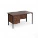 Maestro 25 straight desk 1400mm x 800mm with 2 drawer pedestal - black H-frame leg, walnut top MH14P2KW