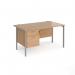 Maestro 25 straight desk 1400mm x 800mm with 2 drawer pedestal - silver H-frame leg, beech top MH14P2SB