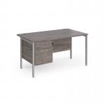 Maestro 25 straight desk 1400mm x 800mm with 2 drawer pedestal - silver H-frame leg, grey oak top MH14P2SGO