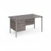 Maestro 25 straight desk 1400mm x 800mm with 2 drawer pedestal - silver H-frame leg, grey oak top MH14P2SGO