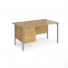 Maestro 25 straight desk 1400mm x 800mm with 2 drawer pedestal - silver H-frame leg, oak top MH14P2SO