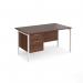 Maestro 25 straight desk 1400mm x 800mm with 2 drawer pedestal - white H-frame leg, walnut top MH14P2WHW