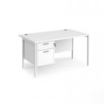 Maestro 25 straight desk 1400mm x 800mm with 2 drawer pedestal - white H-frame leg, white top MH14P2WHWH