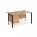 Maestro 25 straight desk 1400mm x 800mm with 3 drawer pedestal - black H-frame leg, beech top MH14P3KB