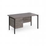 Maestro 25 straight desk 1400mm x 800mm with 3 drawer pedestal - black H-frame leg, grey oak top MH14P3KGO