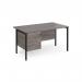 Maestro 25 straight desk 1400mm x 800mm with 3 drawer pedestal - black H-frame leg, grey oak top MH14P3KGO