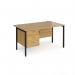 Maestro 25 straight desk 1400mm x 800mm with 3 drawer pedestal - black H-frame leg, oak top MH14P3KO