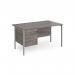 Maestro 25 straight desk 1400mm x 800mm with 3 drawer pedestal - silver H-frame leg, grey oak top MH14P3SGO