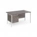 Maestro 25 straight desk 1400mm x 800mm with 3 drawer pedestal - white H-frame leg, grey oak top MH14P3WHGO