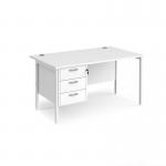 Maestro 25 straight desk 1400mm x 800mm with 3 drawer pedestal - white H-frame leg, white top MH14P3WHWH