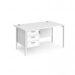 Maestro 25 straight desk 1400mm x 800mm with 3 drawer pedestal - white H-frame leg, white top MH14P3WHWH