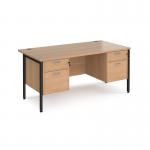 Maestro 25 straight desk 1600mm x 800mm with two x 2 drawer pedestals - black H-frame leg, beech top MH16P22KB