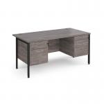 Maestro 25 straight desk 1600mm x 800mm with two x 2 drawer pedestals - black H-frame leg, grey oak top MH16P22KGO