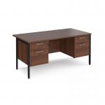Maestro 25 straight desk 1600mm x 800mm with two x 2 drawer pedestals - black H-frame leg, walnut top MH16P22KW