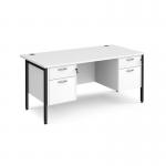 Maestro 25 straight desk 1600mm x 800mm with two x 2 drawer pedestals - black H-frame leg, white top MH16P22KWH